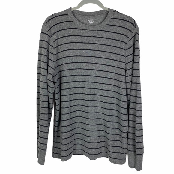 Falls Creek Striped Ribbed Shirt Men's Medium Gray Black Long Sleeve Pullover - Picture 6 of 8